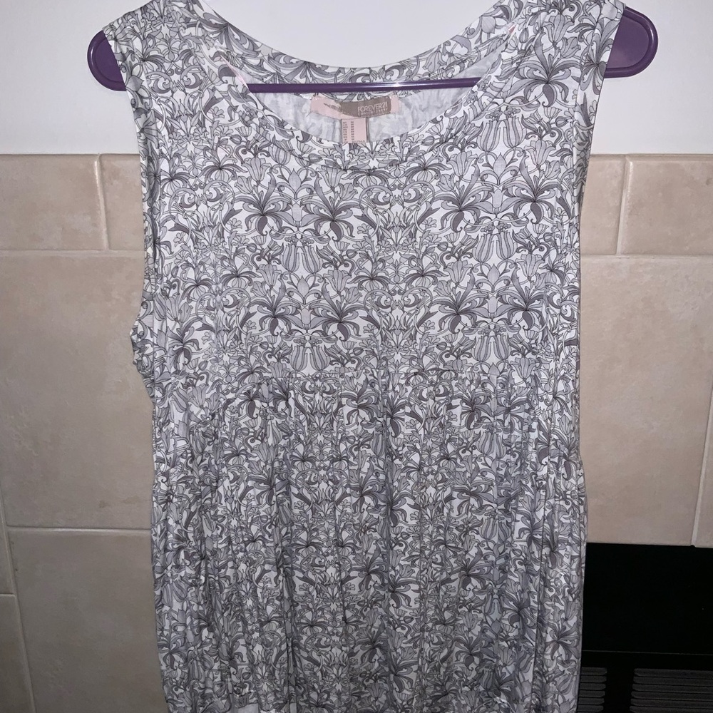 Grey Floral Sleeveless Blouse